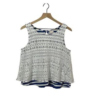 Anthropologie Postmark Crochet Lace Overlay Striped Swing Tank - White/Blue - M